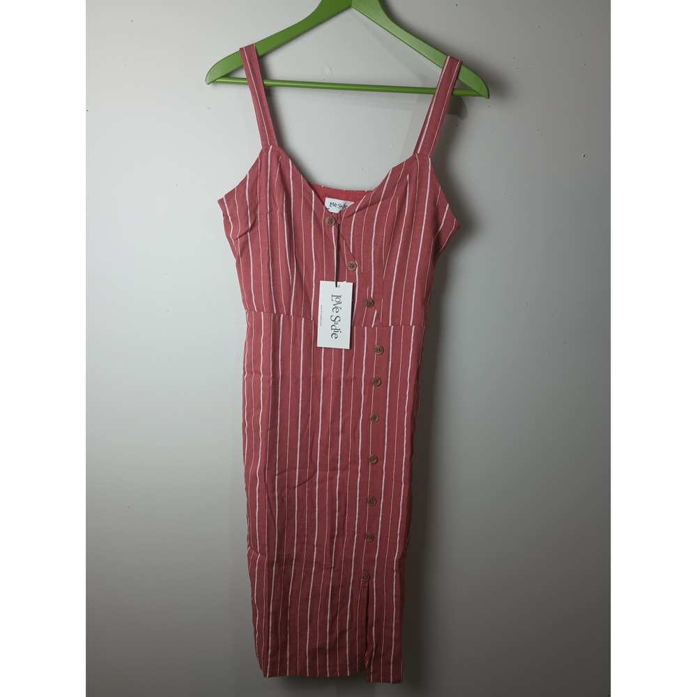 Love Sadie Womens Striped Button Front Midi Dress Red White Small‎ LCD2113 NWT